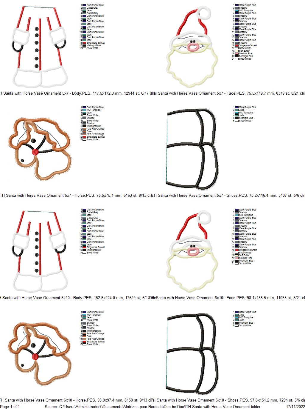 Santa and Horse Vase Ornament - ITH Project - Machine Embroidery Design