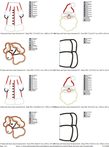 Santa and Horse Vase Ornament - ITH Project - Machine Embroidery Design