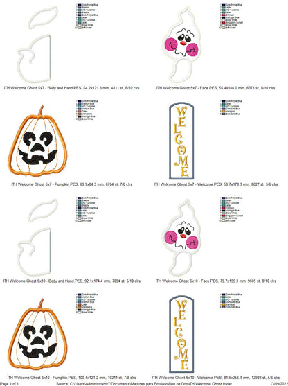 Welcome Ghost Vase Ornament - ITH Project - Machine Embroidery Design