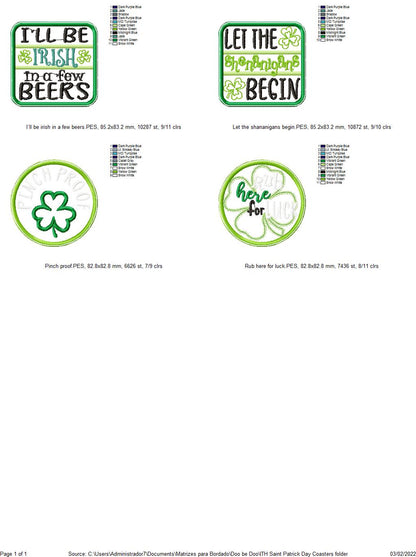 Saint Patrick´s Day Coasters - ITH Project - Machine Embroidery Design