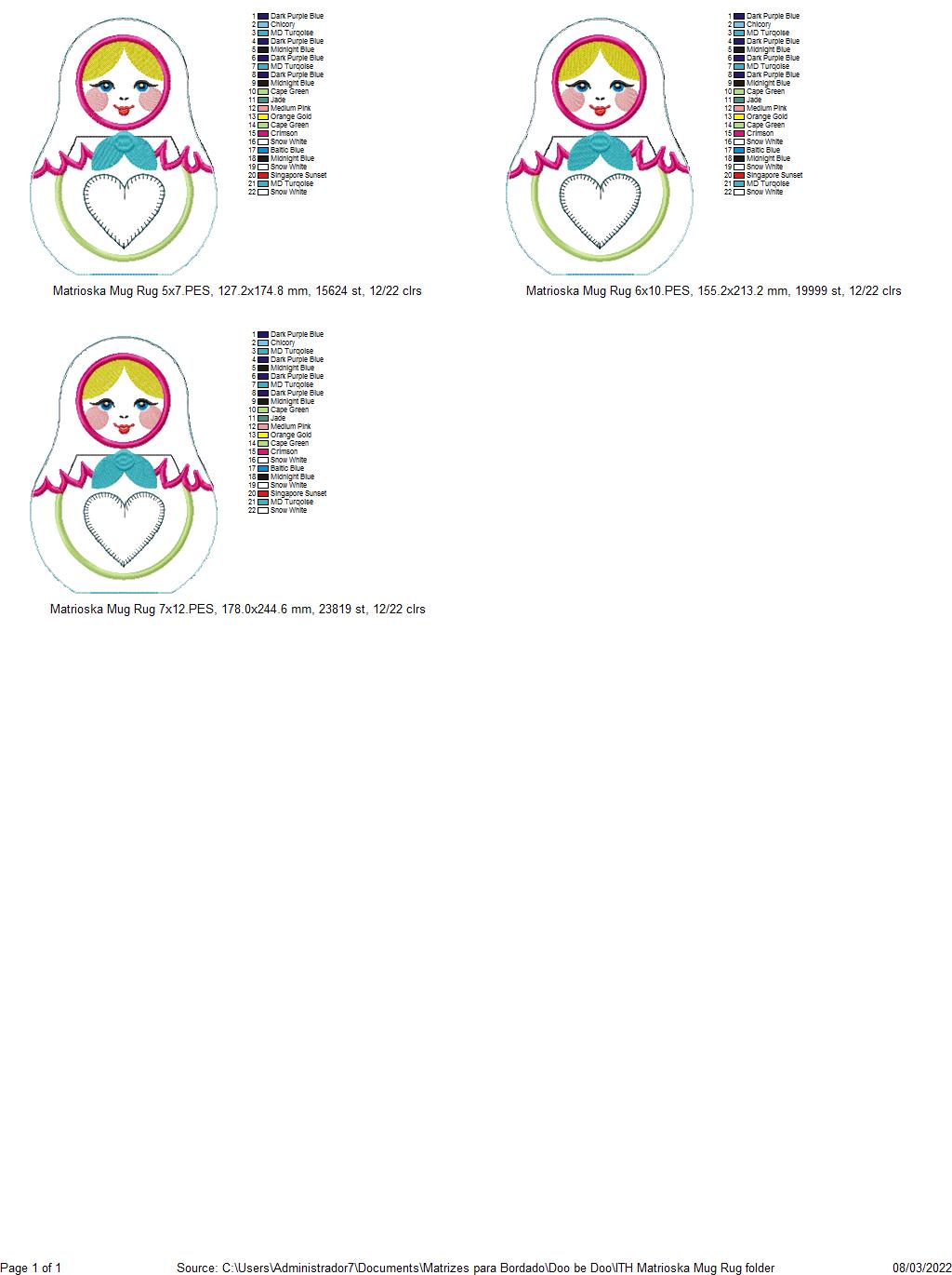 Matrioska Mug Rug - ITH Project - Machine Embroidery Design