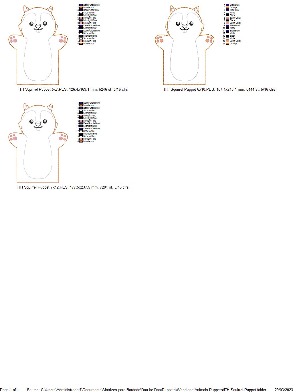 Squirrel Puppet - ITH Project - Machine Embroidery Design