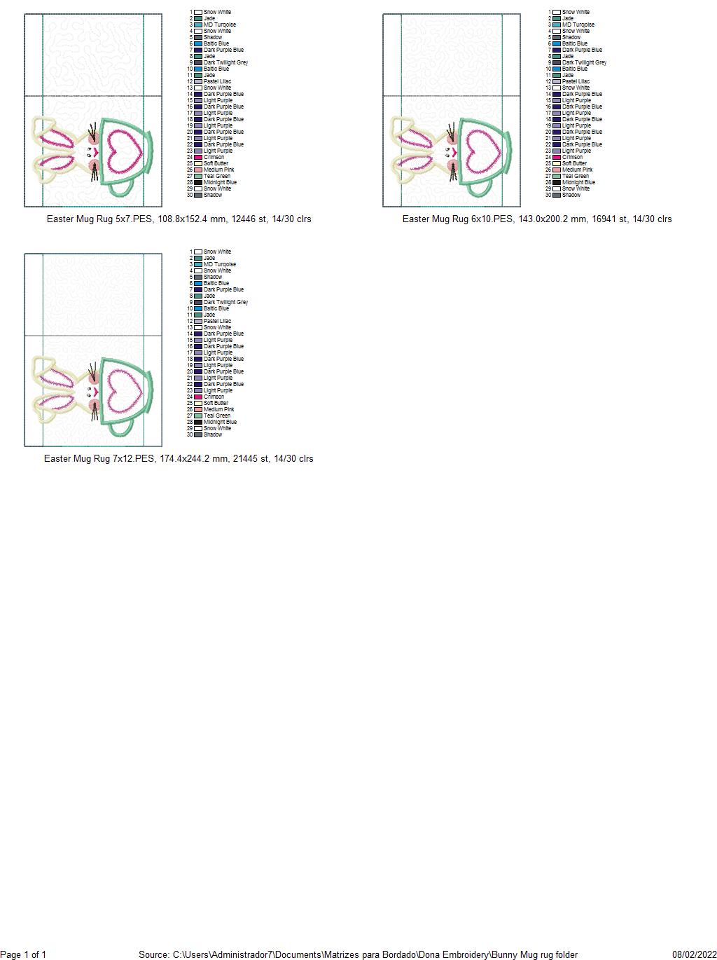 Bunny in the cup Mug Rug - ITH Project - Machine Embroidery Design