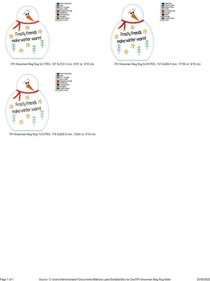 Snowman Mug Rug - ITH Project - Machine Embroidery Design