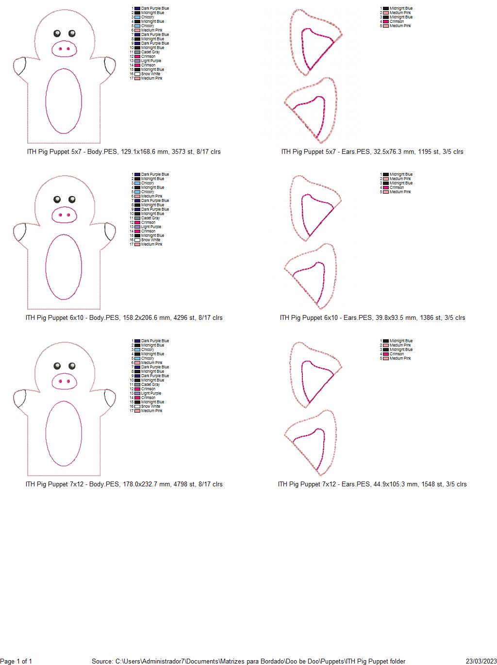 Pig Puppet - ITH Project - Machine Embroidery Design