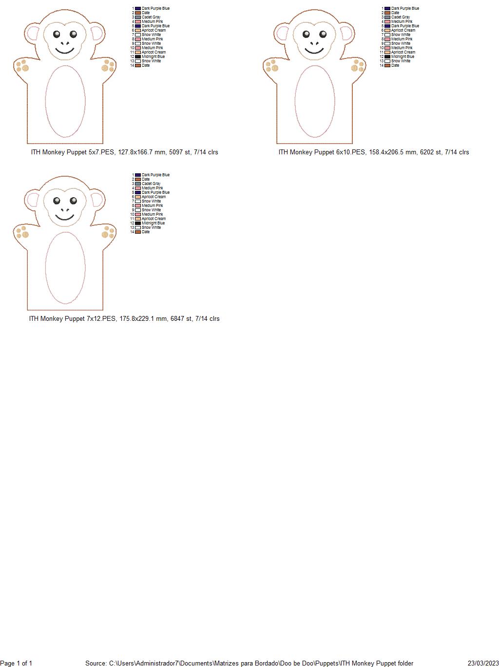 Monkey Puppet - ITH Project - Machine Embroidery Design