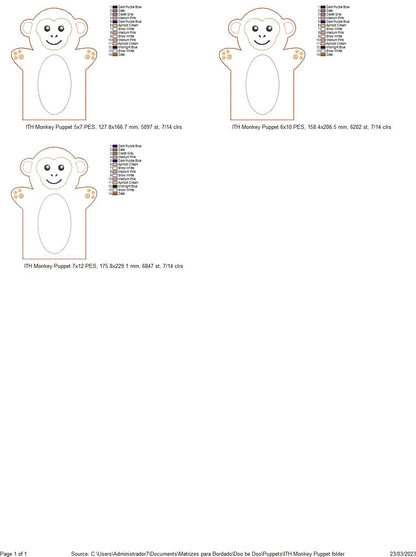 Monkey Puppet - ITH Project - Machine Embroidery Design