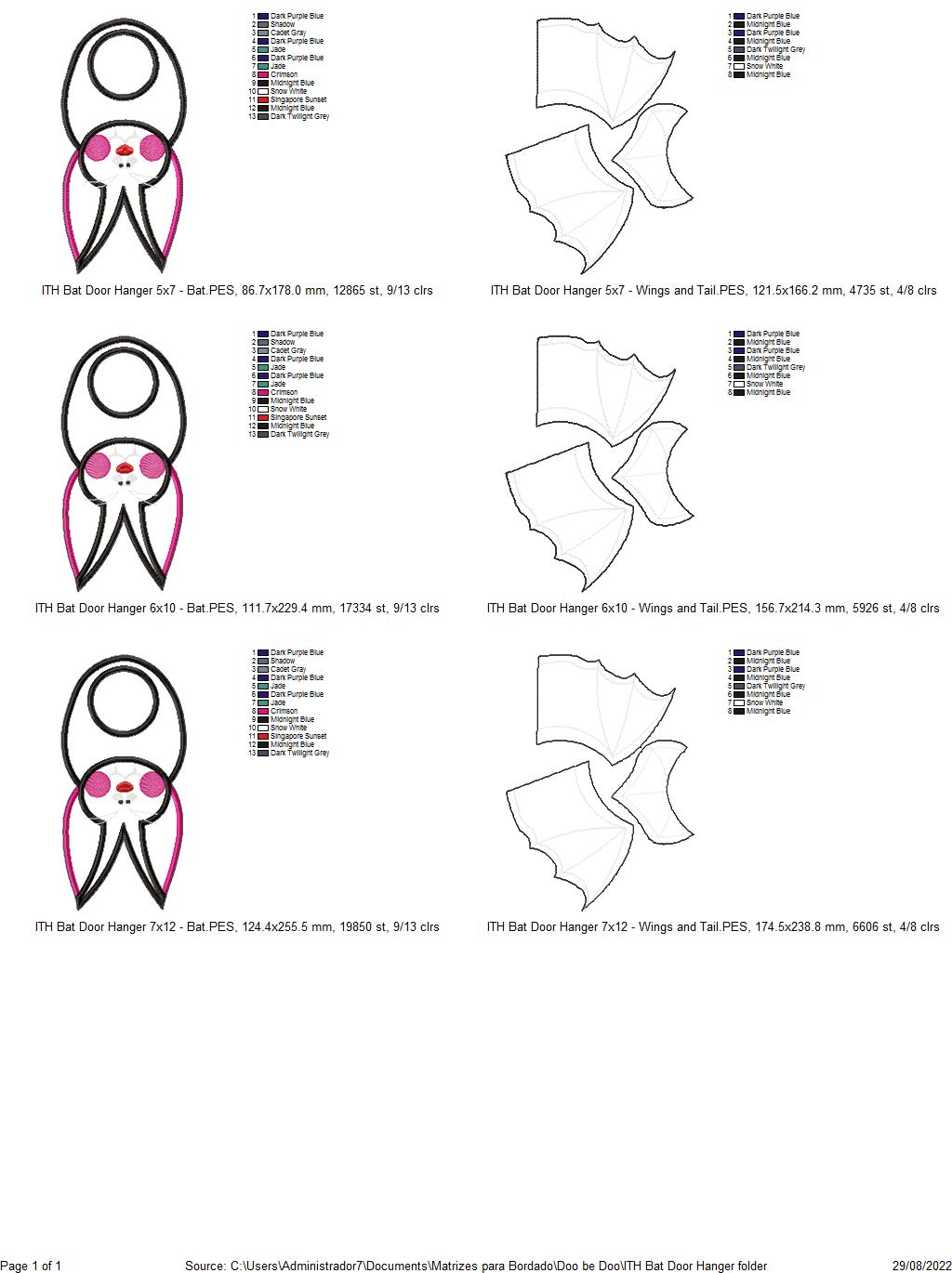 Halloween Bat Door Hanger - ITH Project - Machine Embroidery Design