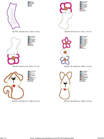 Dog and Flowers Wreath - ITH Project - Machine Embroidery Design