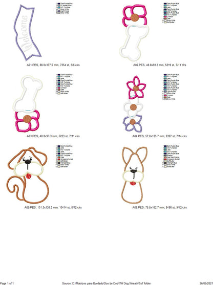 Dog and Flowers Wreath - ITH Project - Machine Embroidery Design