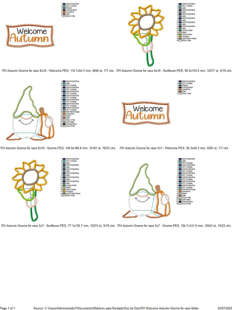 Autumn Gnome Vase Ornament - ITH Project - Machine Embroidery Design