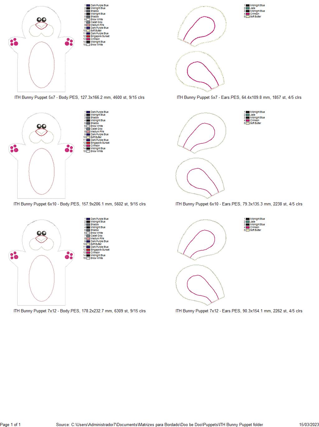 Bunny Puppet - ITH Project - Machine Embroidery Design