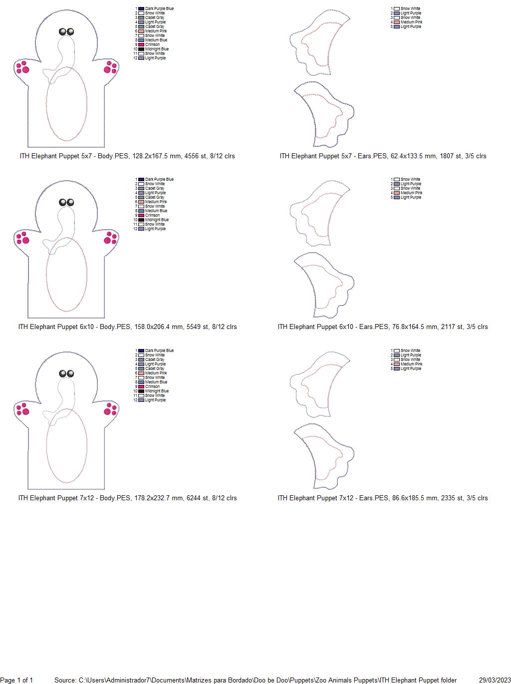 Elephant Puppet - ITH Project - Machine Embroidery Design