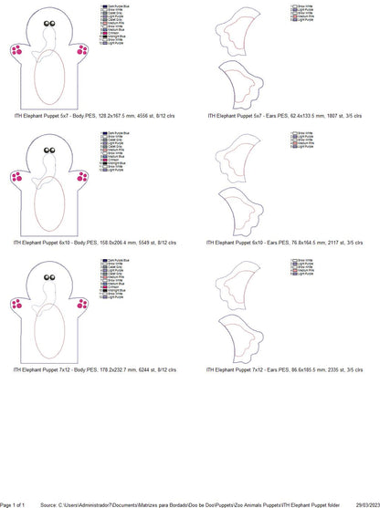 Elephant Puppet - ITH Project - Machine Embroidery Design
