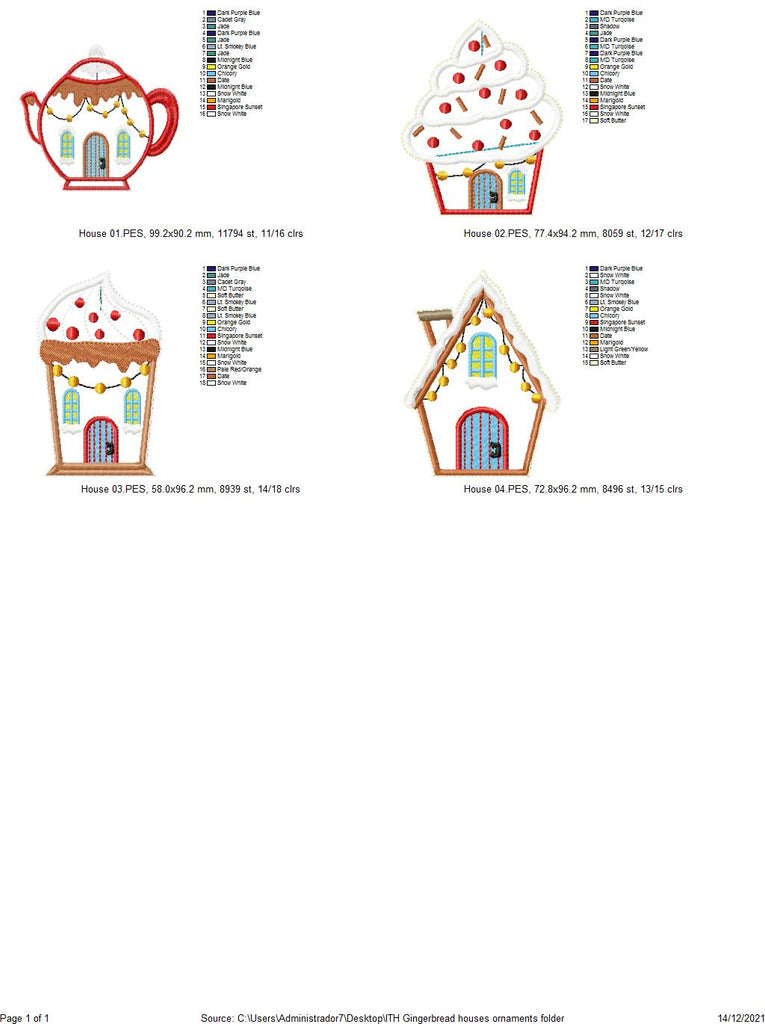 Gingerbread Houses Tree Ornaments - ITH Project - Machine Embroidery Design