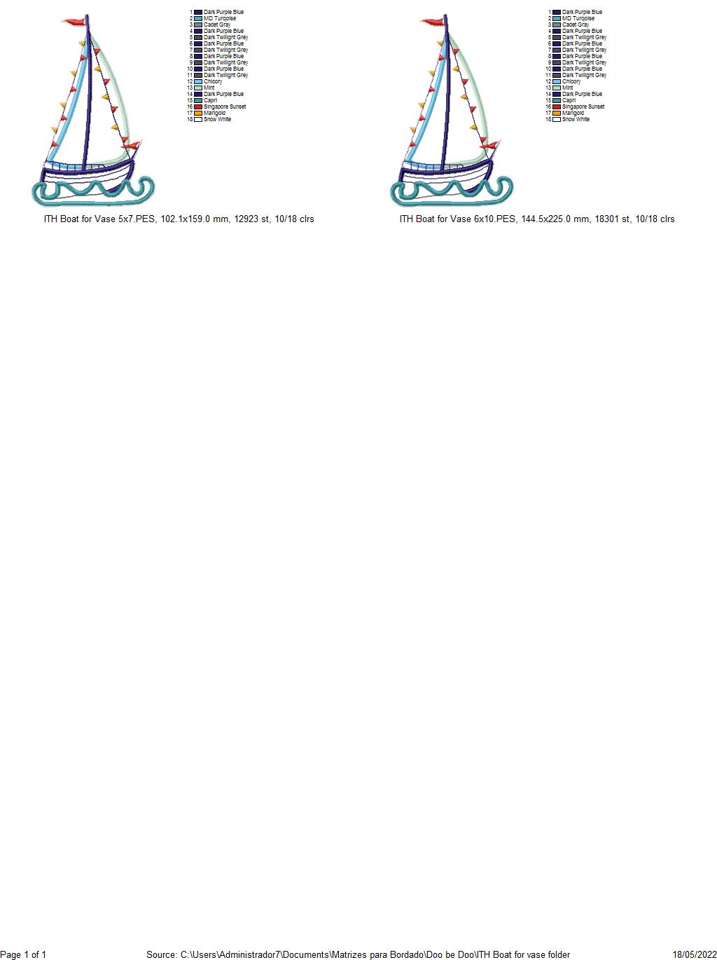 Boat Vase Ornament - ITH Project - Machine Embroidery Design