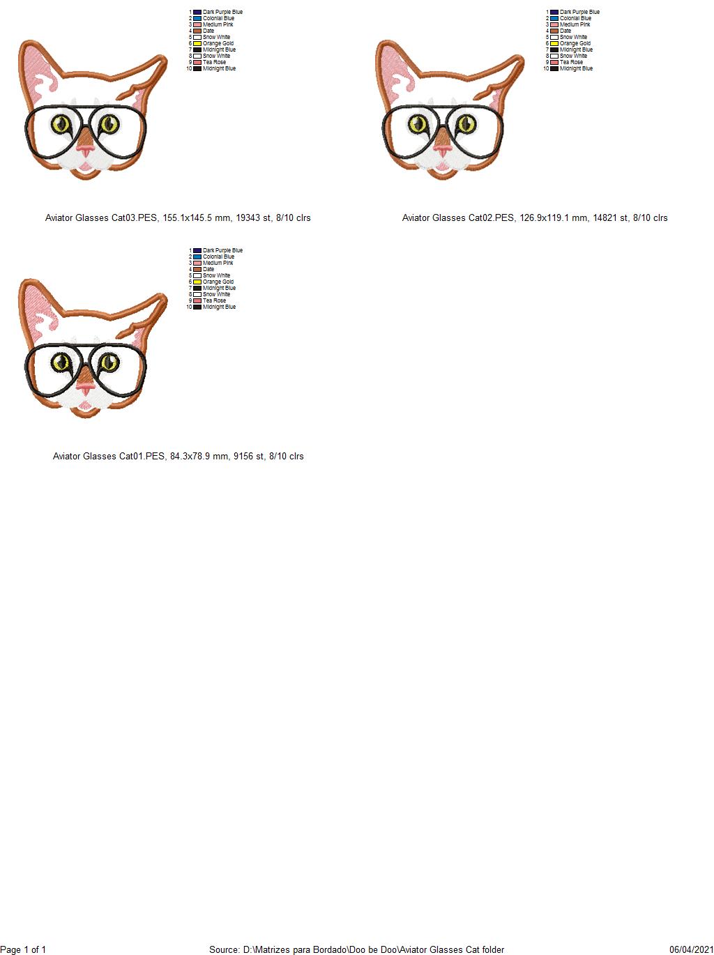 Cat with Aviator Glasses - Applique