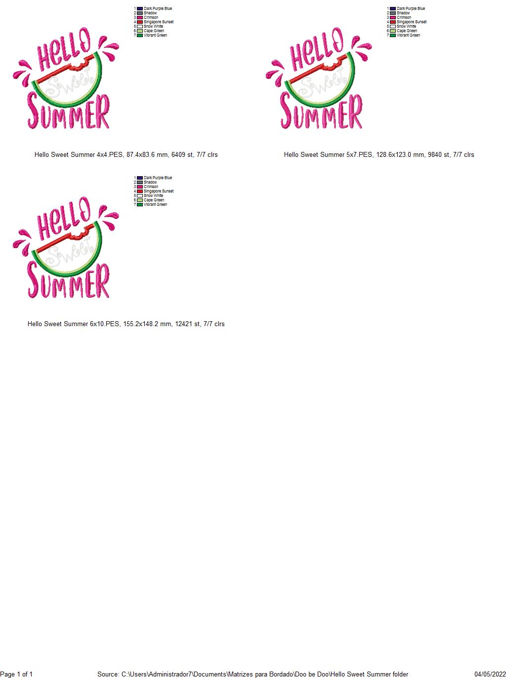 Hello Sweet Summer - Applique