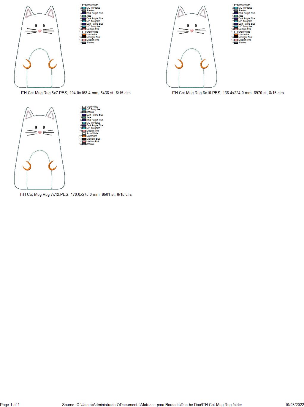 Cute Cat Mug Rug - ITH Project - Machine Embroidery Design