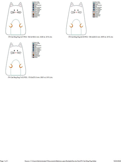 Cute Cat Mug Rug - ITH Project - Machine Embroidery Design