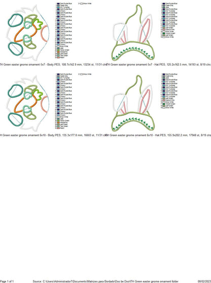 Green Easter Gnome Ornament - ITH Project - Machine Embroidery Design