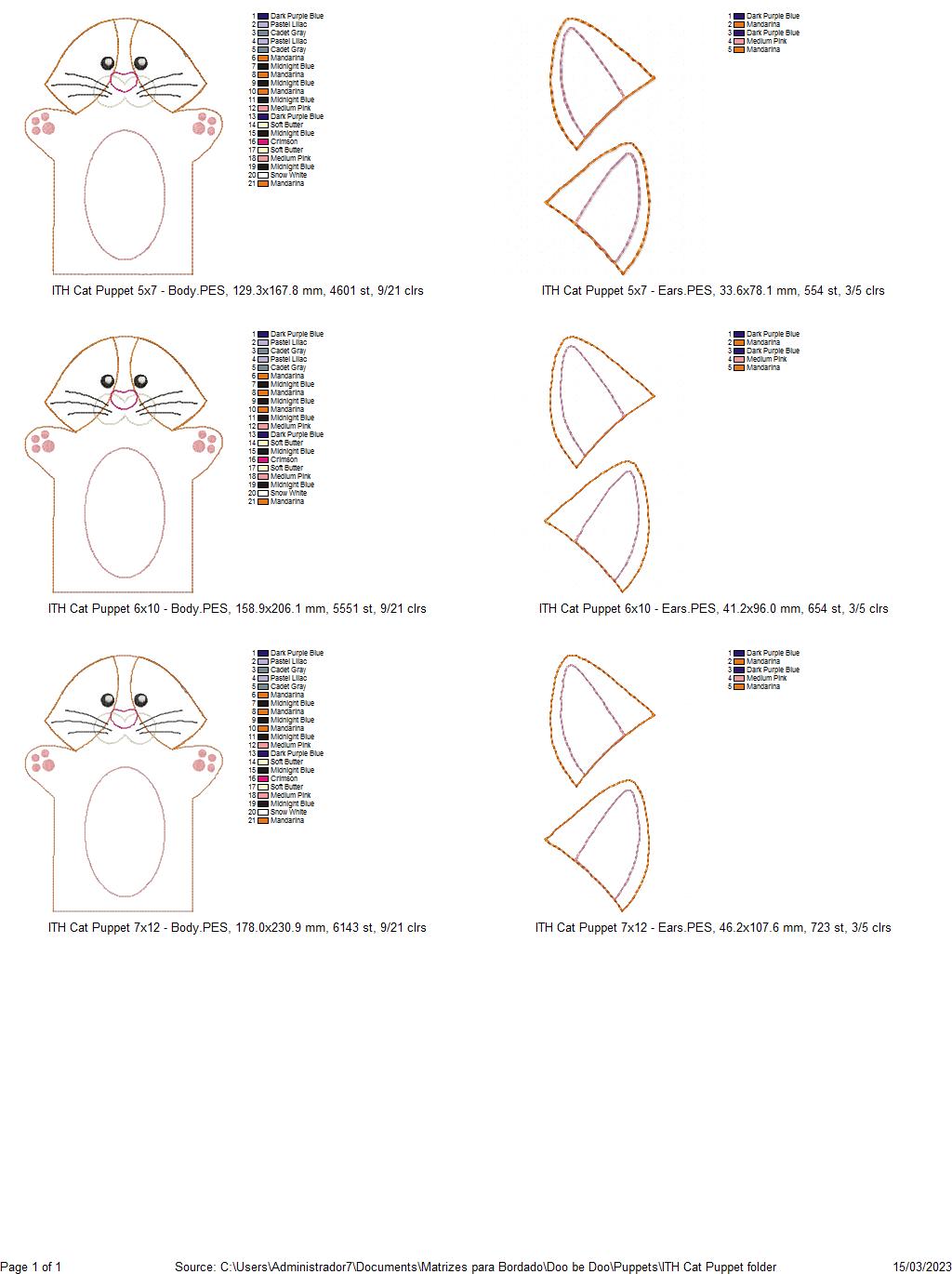 Cat Puppet - ITH Project - Machine Embroidery Design