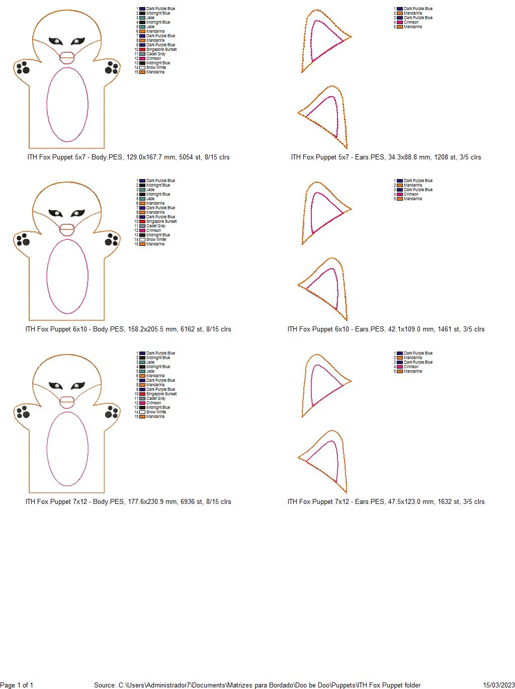 Fox Puppet - ITH Project - Machine Embroidery Design