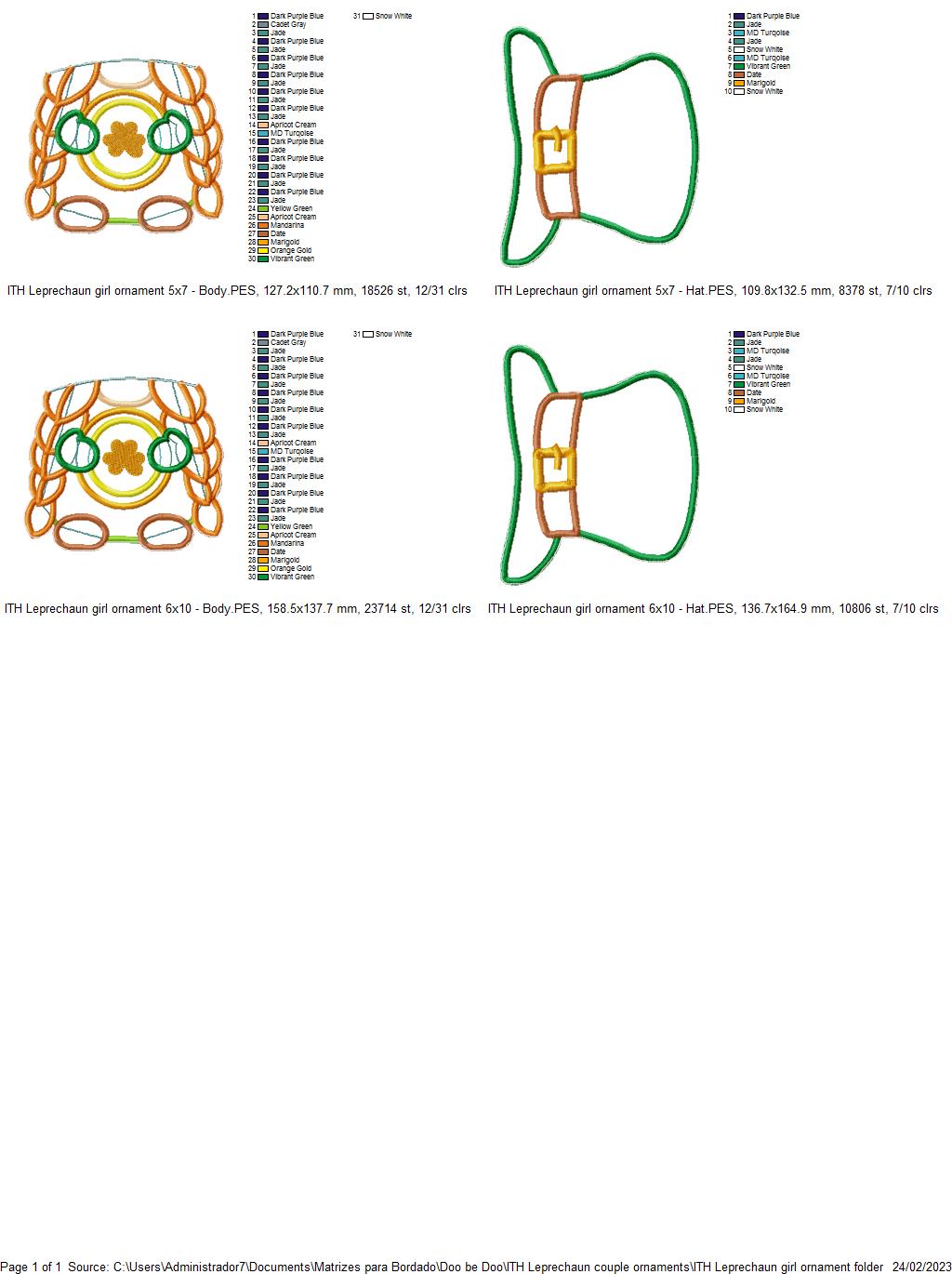 Leprechaun Girl Ornament - ITH Project - Machine Embroidery Design