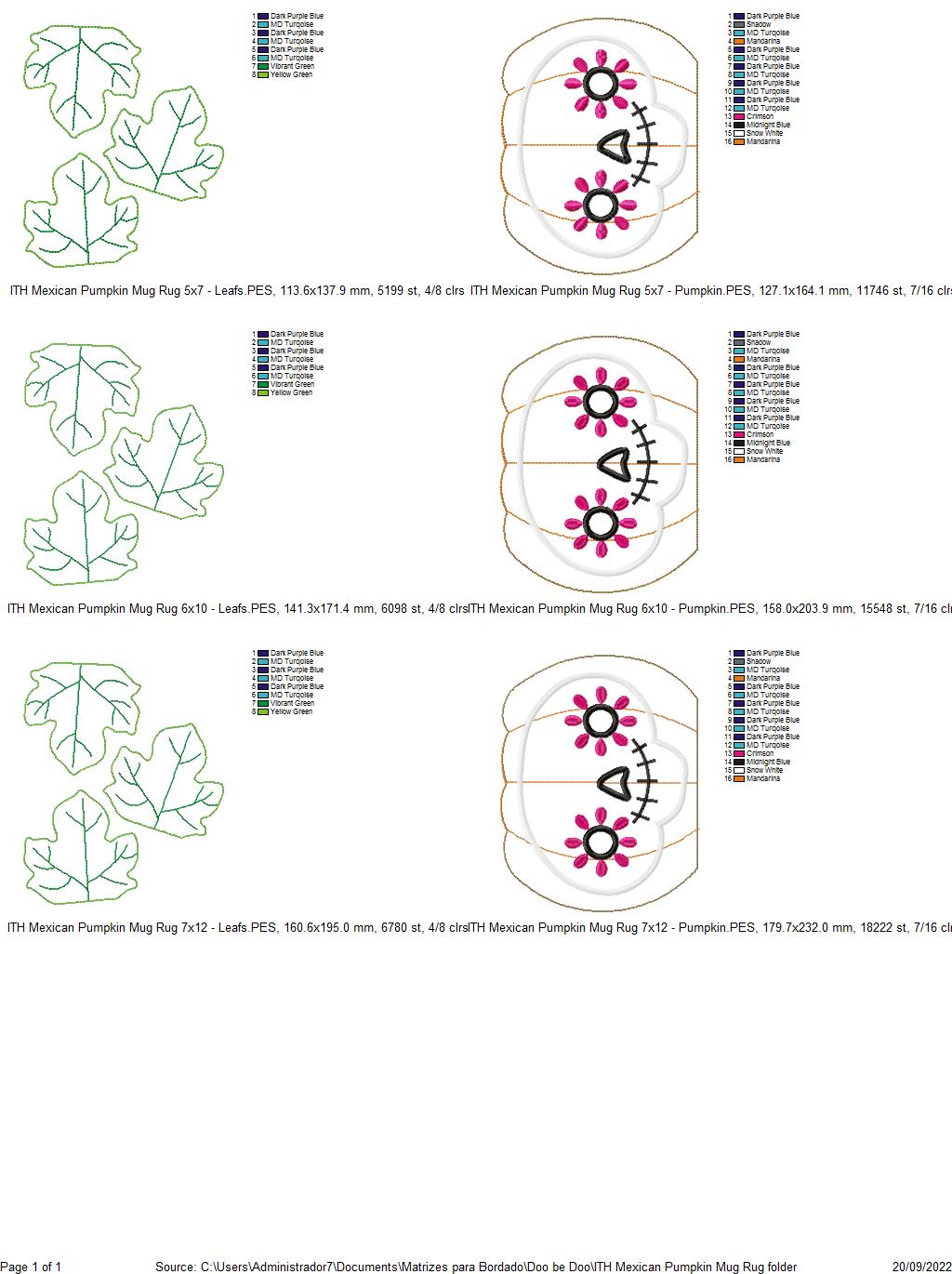Mexican Pumpkin Mug Rug - ITH Project - Machine Embroidery Design
