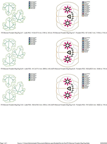 Mexican Pumpkin Mug Rug - ITH Project - Machine Embroidery Design