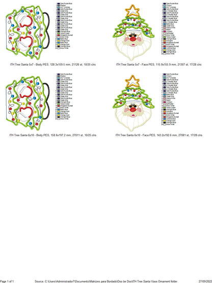 Christmas Tree Santa Vase Ornament - ITH Project - Machine Embroidery Design