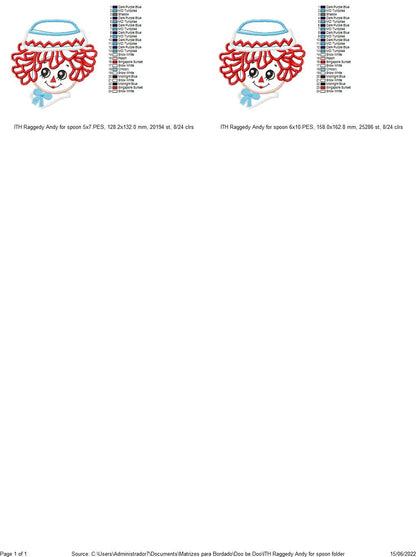 Raggedy Boy Doll for Wood Spoon - ITH Project - Machine Embroidery Design