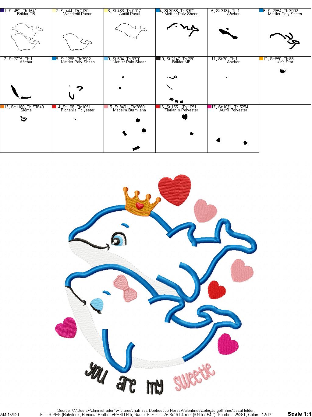Dolphin couple - Applique - Machine Embroidery Designs