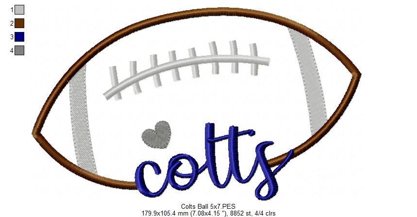 Colts Football - Satin Stitch – Machine Embroidery Design