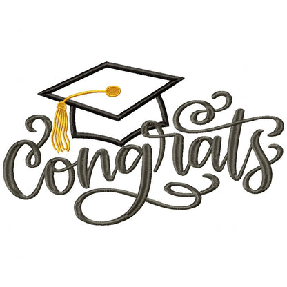 Congrats with Graduation Cap - Applique - Machine Embroidery Design