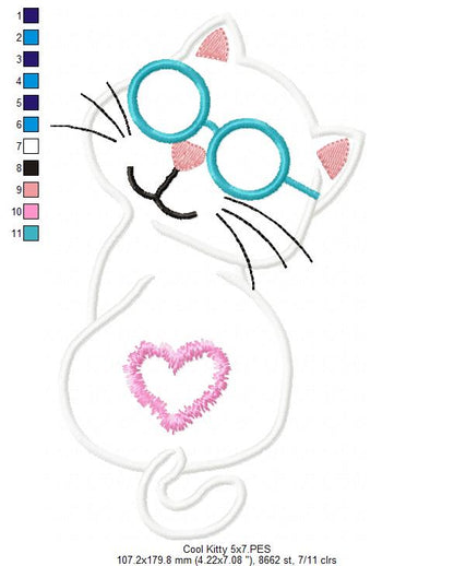 Cat Cool Kitty - Applique - Machine Embroidery Design