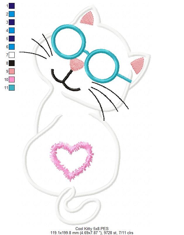Cat Cool Kitty - Applique - Machine Embroidery Design