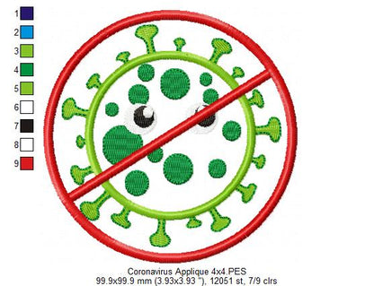 Coronavirus Covid-19 - Applique Embroidery