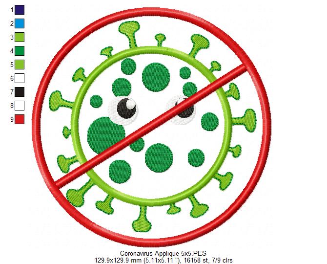 Coronavirus Covid-19 - Applique Embroidery