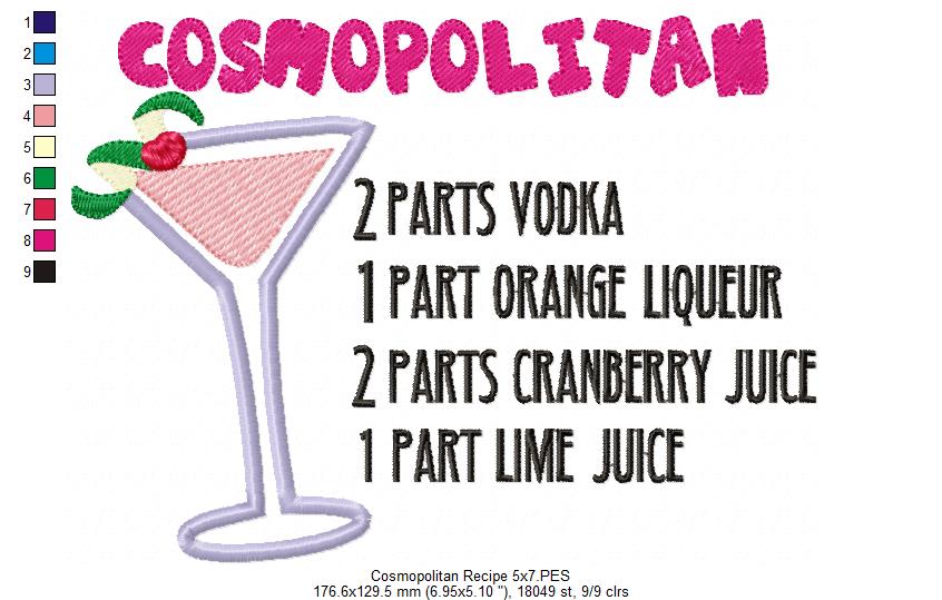 Cosmopolitan Recipe - Applique - Machine Embroidery Design