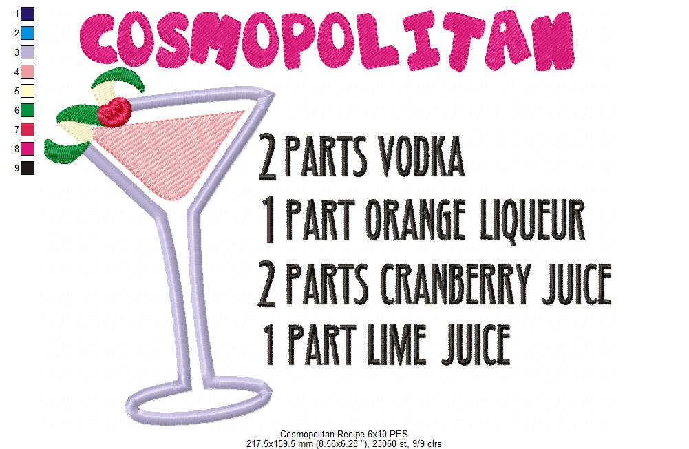 Cosmopolitan Recipe - Applique - Machine Embroidery Design