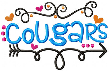 Cougars Fun Arrows - Satin Stitch - Machine Embroidery Design