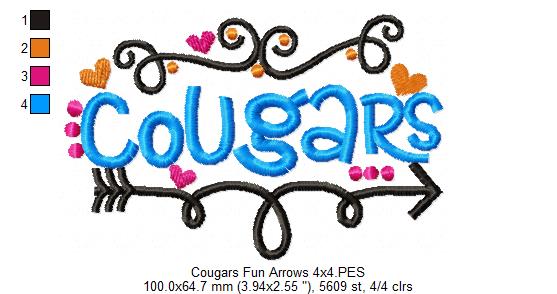 Cougars Fun Arrows - Satin Stitch - Machine Embroidery Design