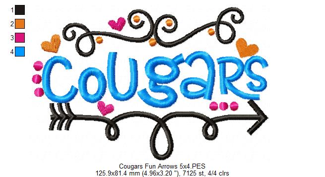 Cougars Fun Arrows - Satin Stitch - Machine Embroidery Design