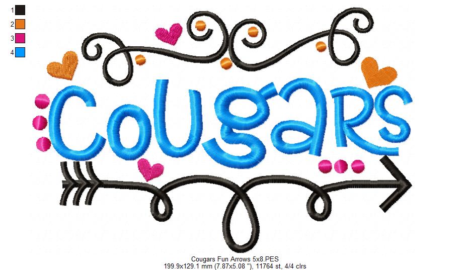 Cougars Fun Arrows - Satin Stitch - Machine Embroidery Design