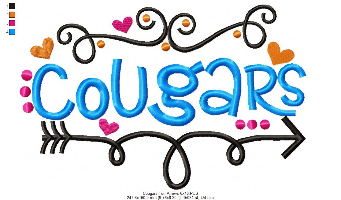 Cougars Fun Arrows - Satin Stitch - Machine Embroidery Design
