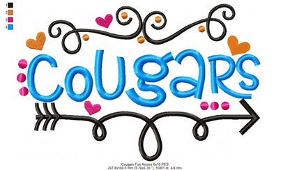 Cougars Fun Arrows - Satin Stitch - Machine Embroidery Design