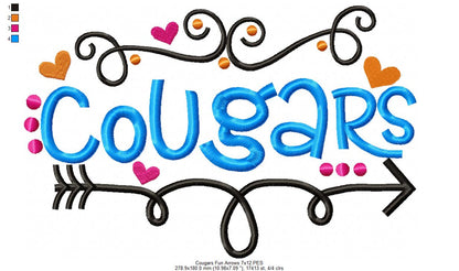 Cougars Fun Arrows - Satin Stitch - Machine Embroidery Design