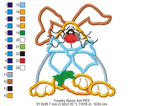 Country Easter Bunny with Carrot - Applique