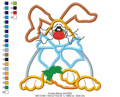 Country Easter Bunny with Carrot - Applique